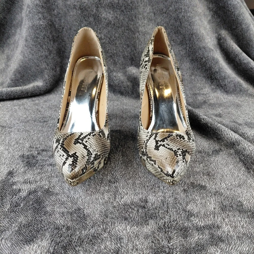 Report‎ Women's Snakeskin Print Stiletto Heel Pumps Tan Black Size 8